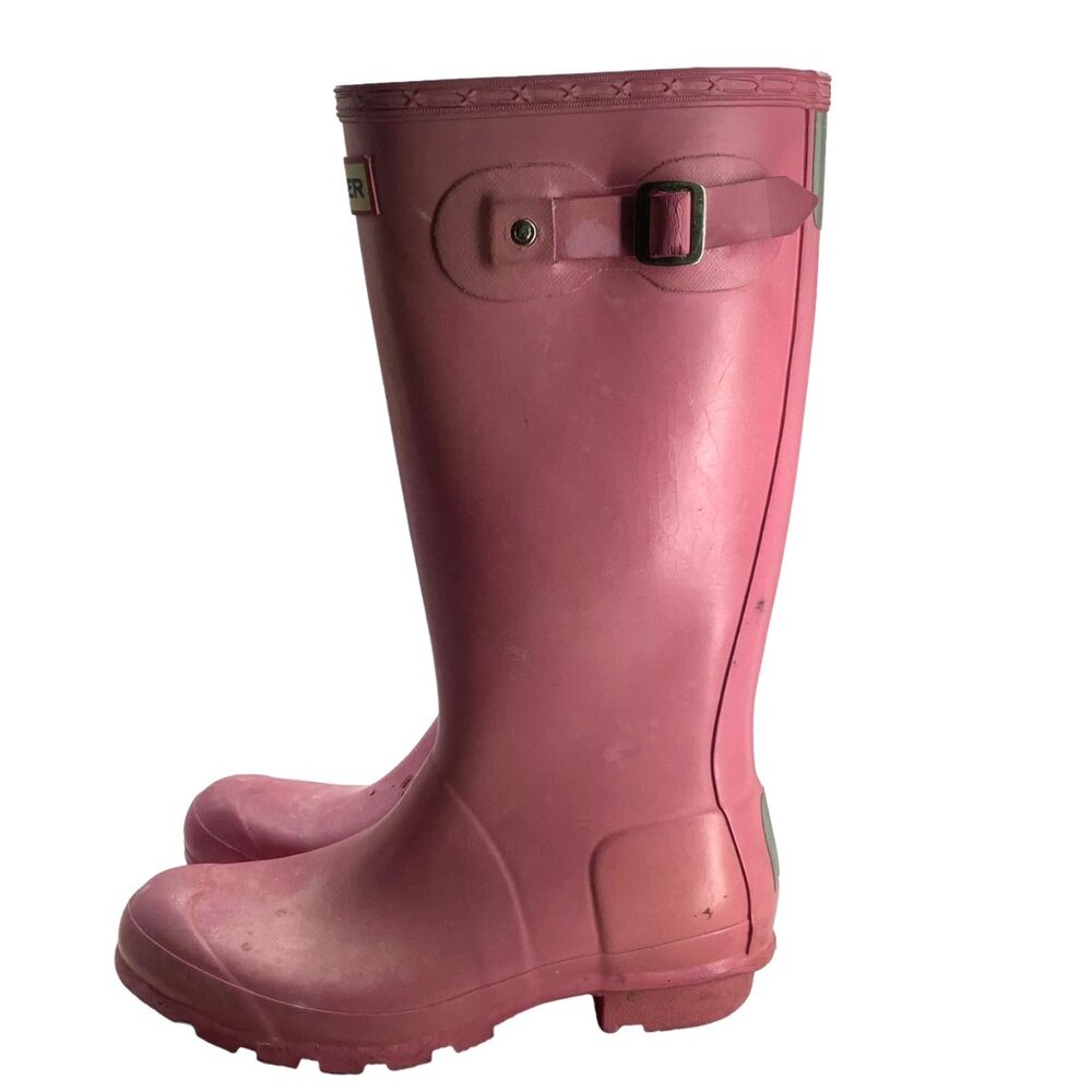 Hunter Original Tall Rain Muck Boots Youth Girl 5 Women 6 Matte Pink Rubber